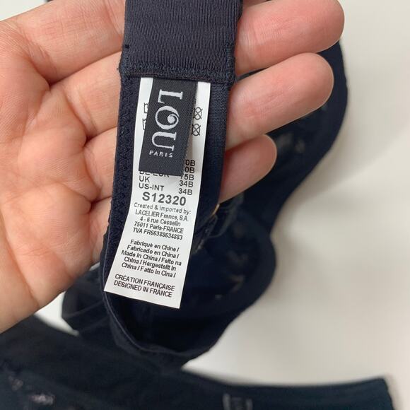 NWT Lou Paris Lingerie Geometric Sheer Mesh Bra Panty Set Black Small - Picture 6 of 12